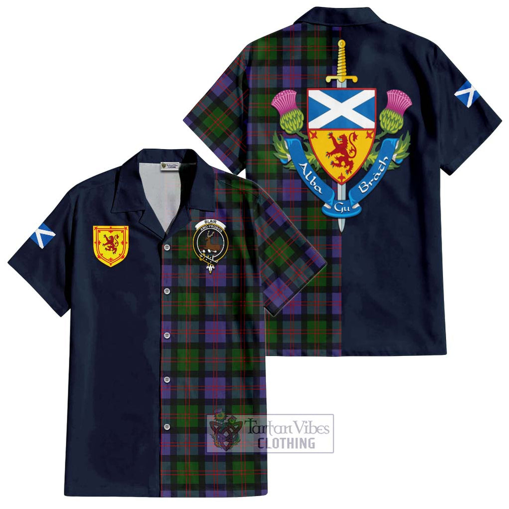 Tartan Vibes Clothing Blair Modern Tartan Short Sleeve Button Shirt with Scottish Lion Royal Arm Half Style