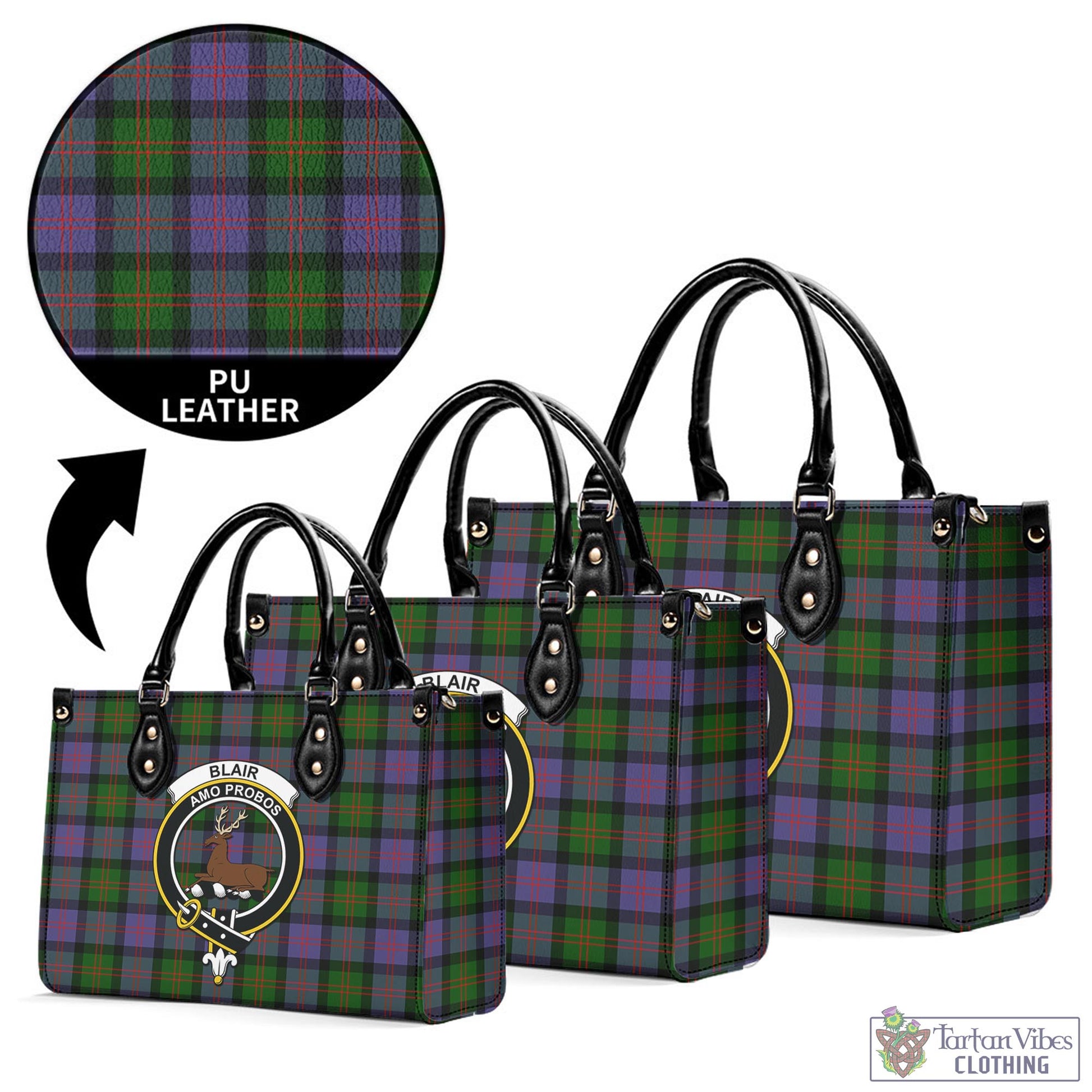 Tartan Vibes Clothing Blair Modern Tartan Luxury Leather Handbags with Family Crest