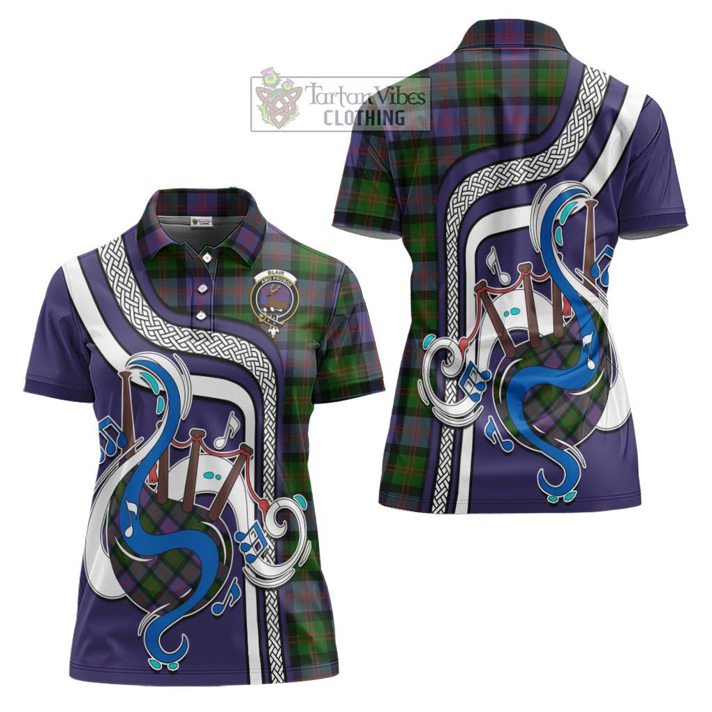 Blair Modern Tartan Women's Polo Shirt with Epic Bagpipe Style Women - Tartanvibesclothing Shop