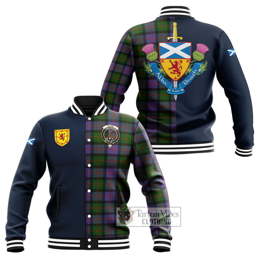 Tartan Vibes Clothing Blair Modern Tartan Baseball Jacket with Scottish Lion Royal Arm Half Style