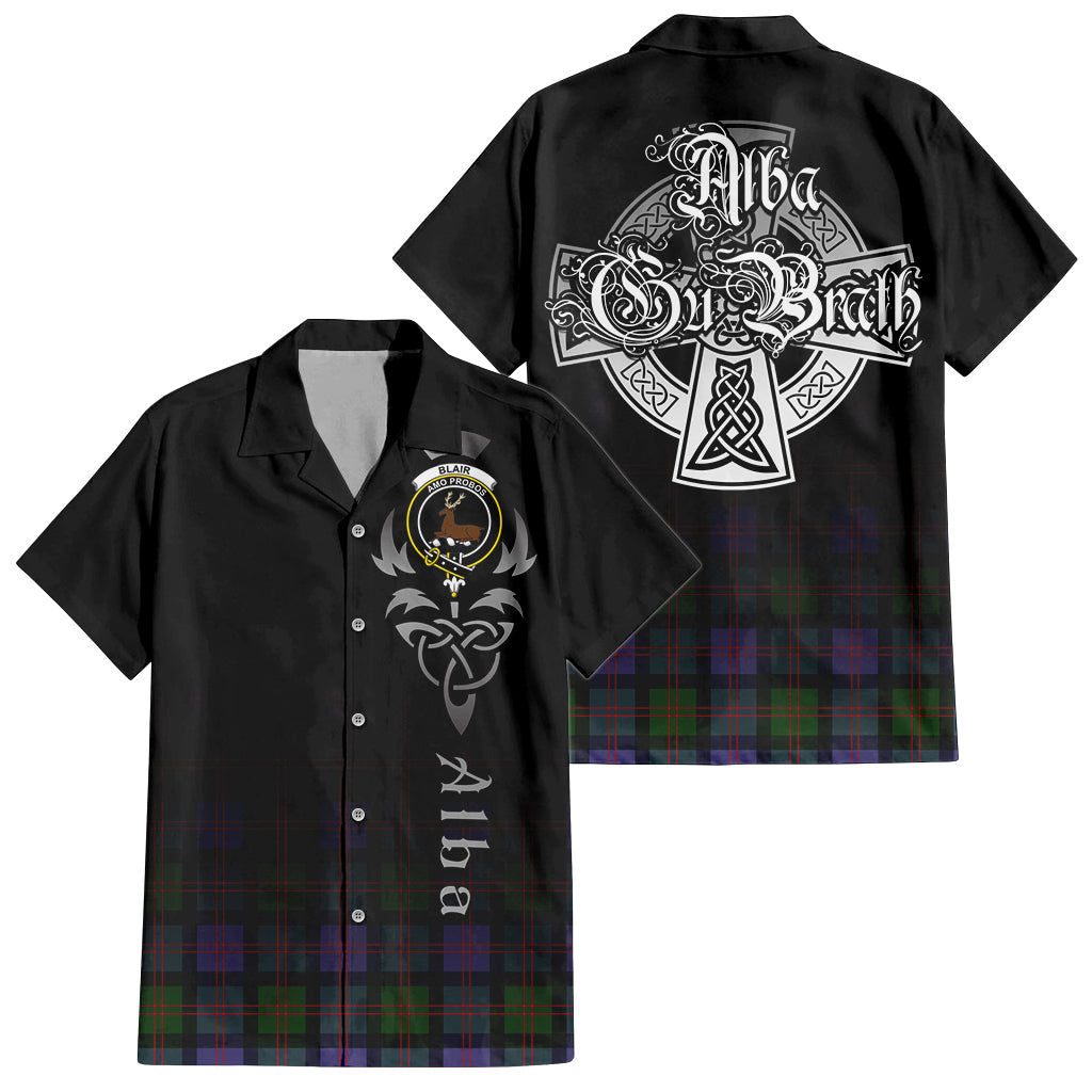 Tartan Vibes Clothing Blair Modern Tartan Short Sleeve Button Up Featuring Alba Gu Brath Family Crest Celtic Inspired