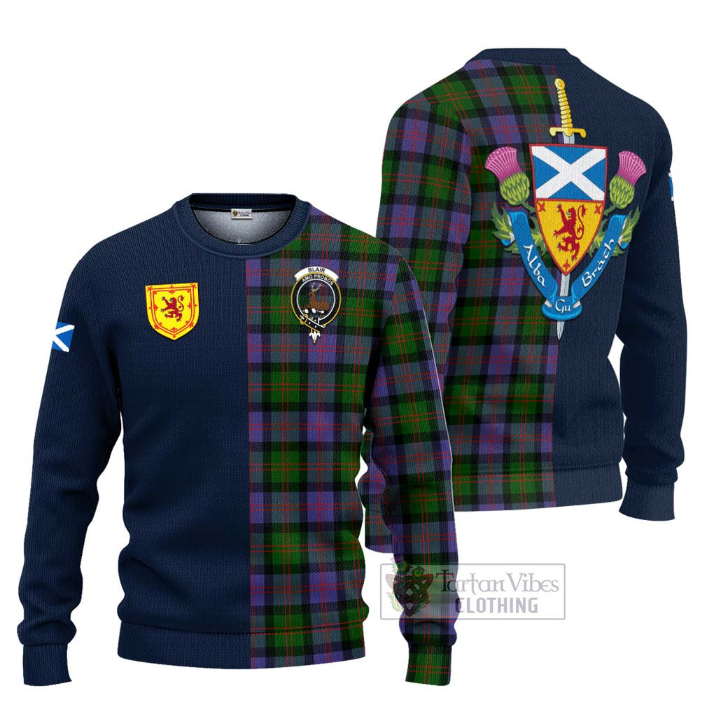 Tartan Vibes Clothing Blair Modern Tartan Knitted Sweater with Scottish Lion Royal Arm Half Style