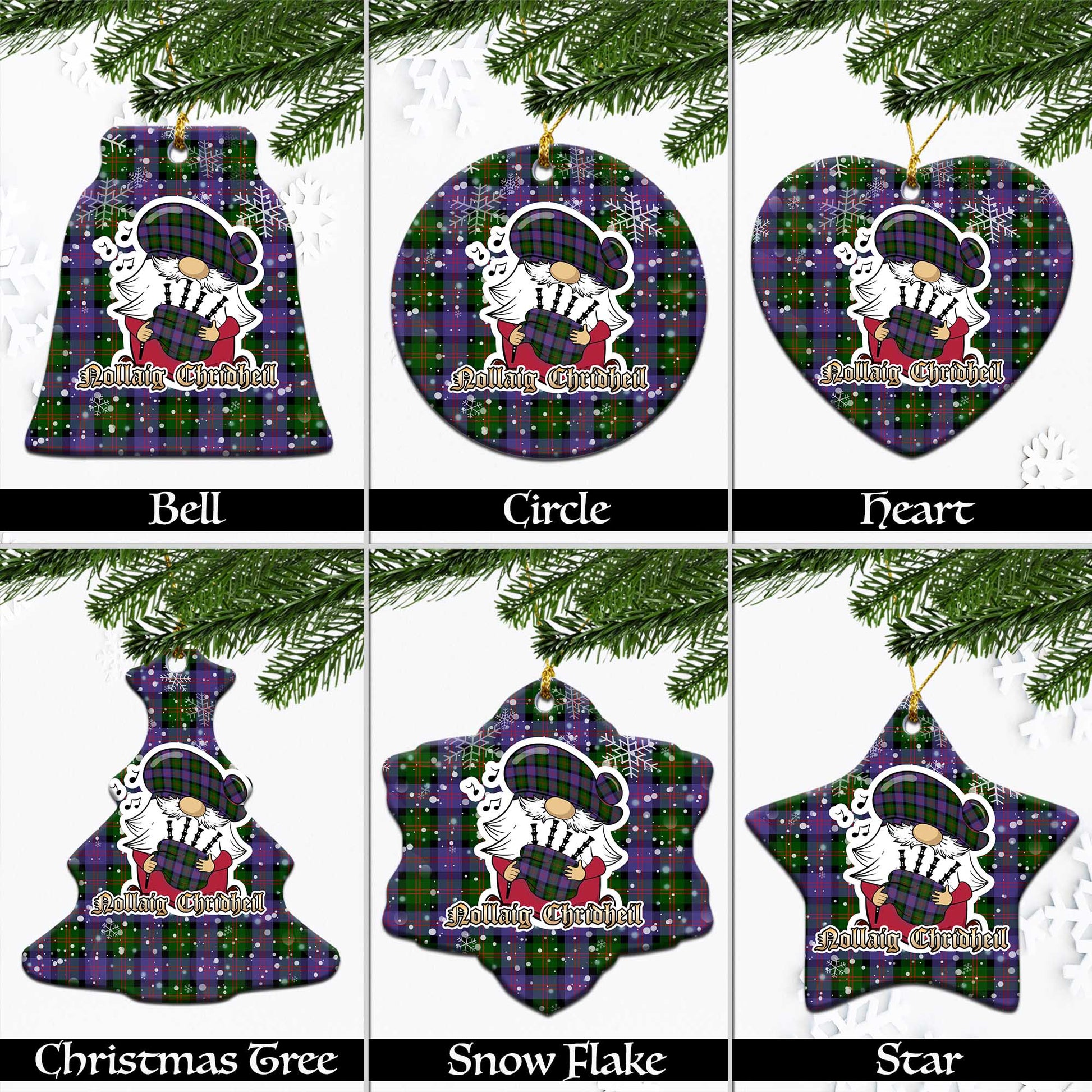 Blair Modern Tartan Christmas Ornaments with Scottish Gnome Playing Bagpipes Ceramic - Tartanvibesclothing