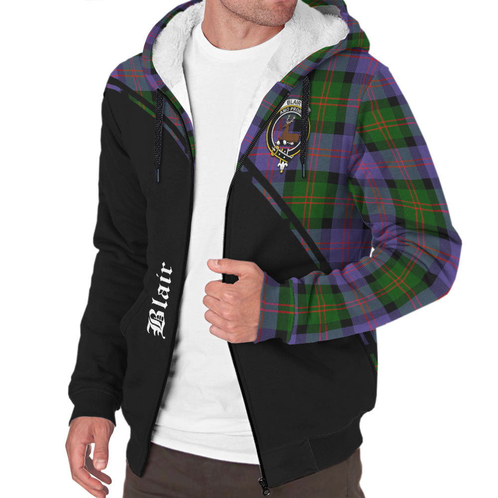 Blair Modern Tartan Sherpa Hoodie with Family Crest Curve Style Unisex - Tartanvibesclothing