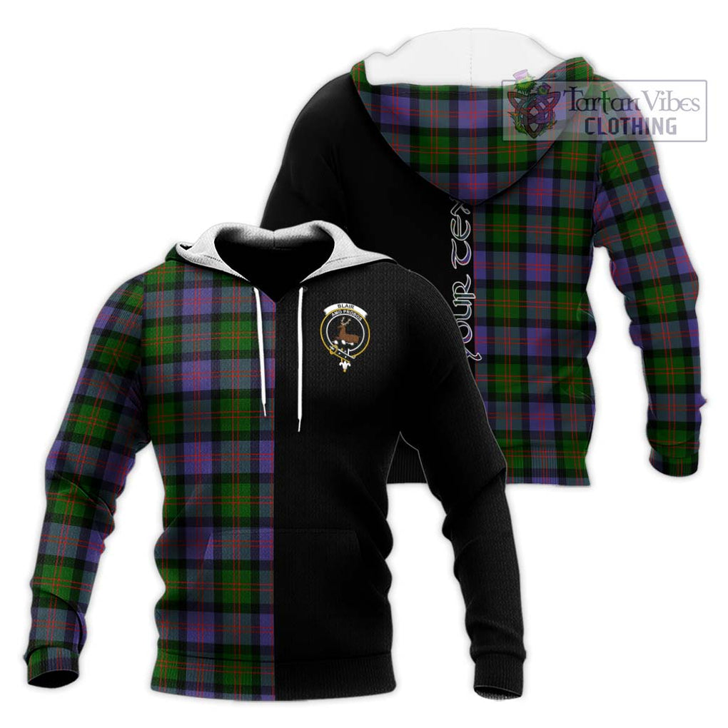 Blair Modern Tartan Knitted Hoodie with Family Crest and Half Of Me Style Unisex Knitted Pullover Hoodie - Tartanvibesclothing Shop