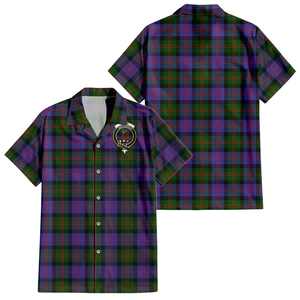 Blair Modern Tartan Short Sleeve Button Down Shirt with Family Crest - Tartanvibesclothing