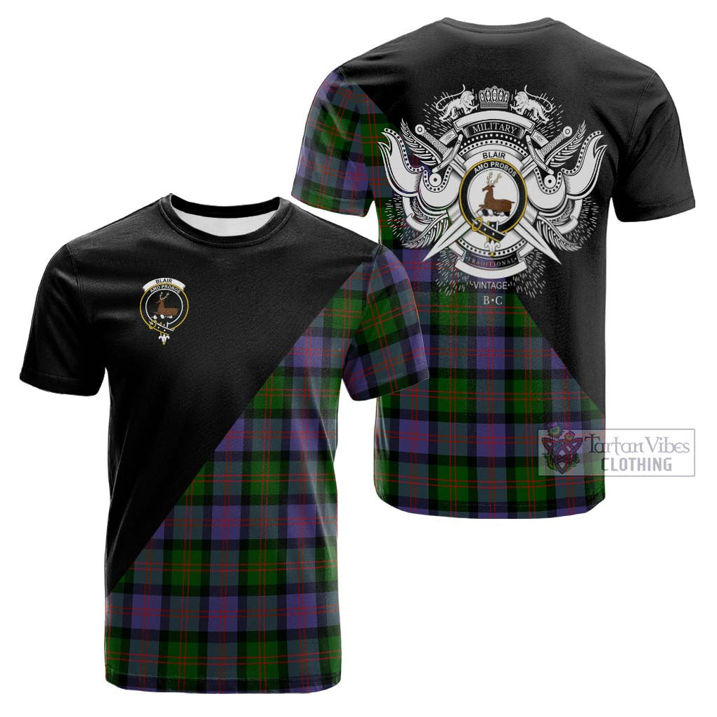 Tartan Vibes Clothing Blair Modern Tartan Cotton T-shirt with Family Crest and Military Logo Style