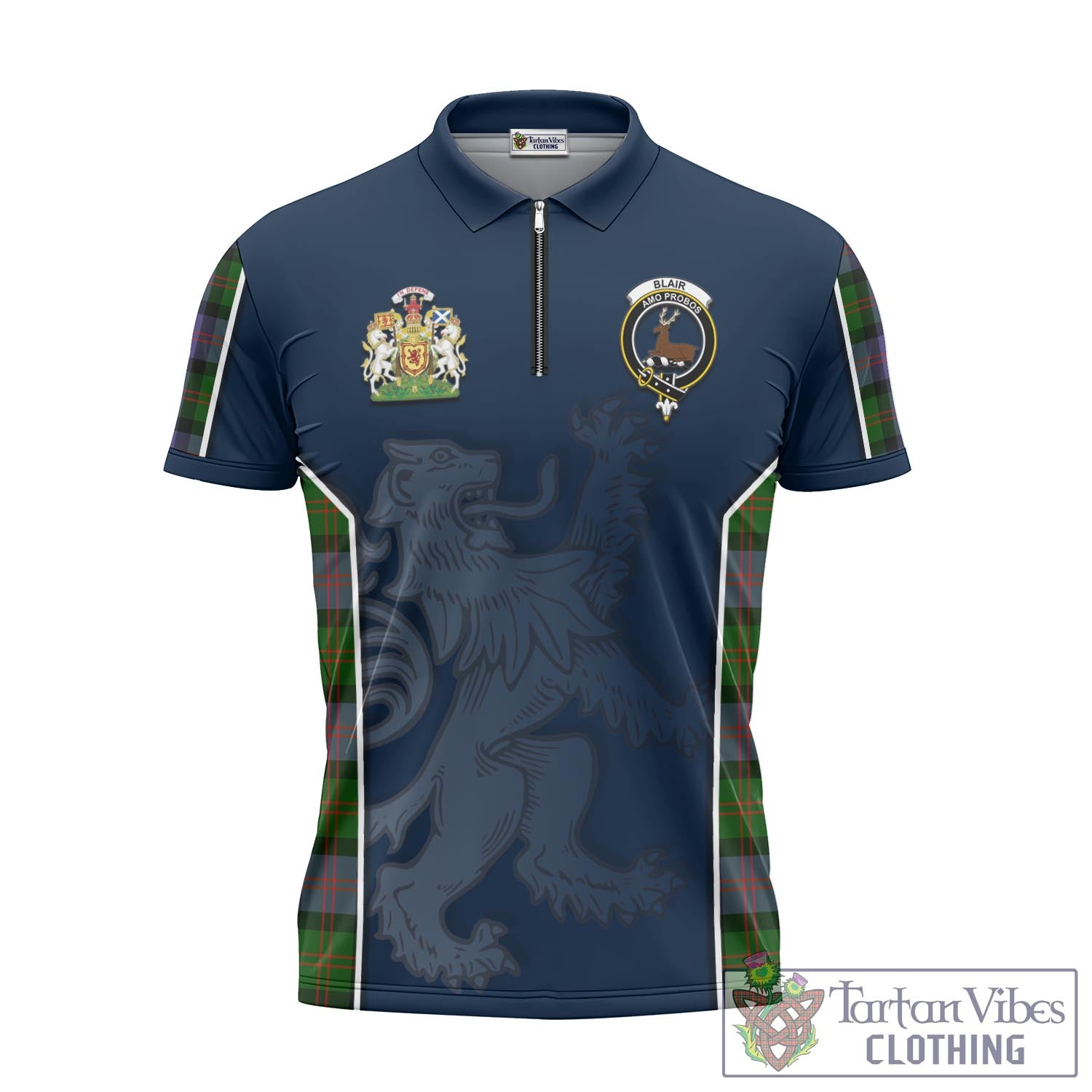 Tartan Vibes Clothing Blair Modern Tartan Zipper Polo Shirt with Family Crest and Lion Rampant Vibes Sport Style