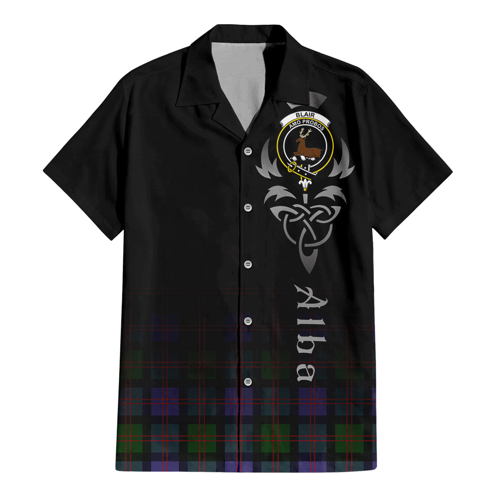 Tartan Vibes Clothing Blair Modern Tartan Short Sleeve Button Up Featuring Alba Gu Brath Family Crest Celtic Inspired