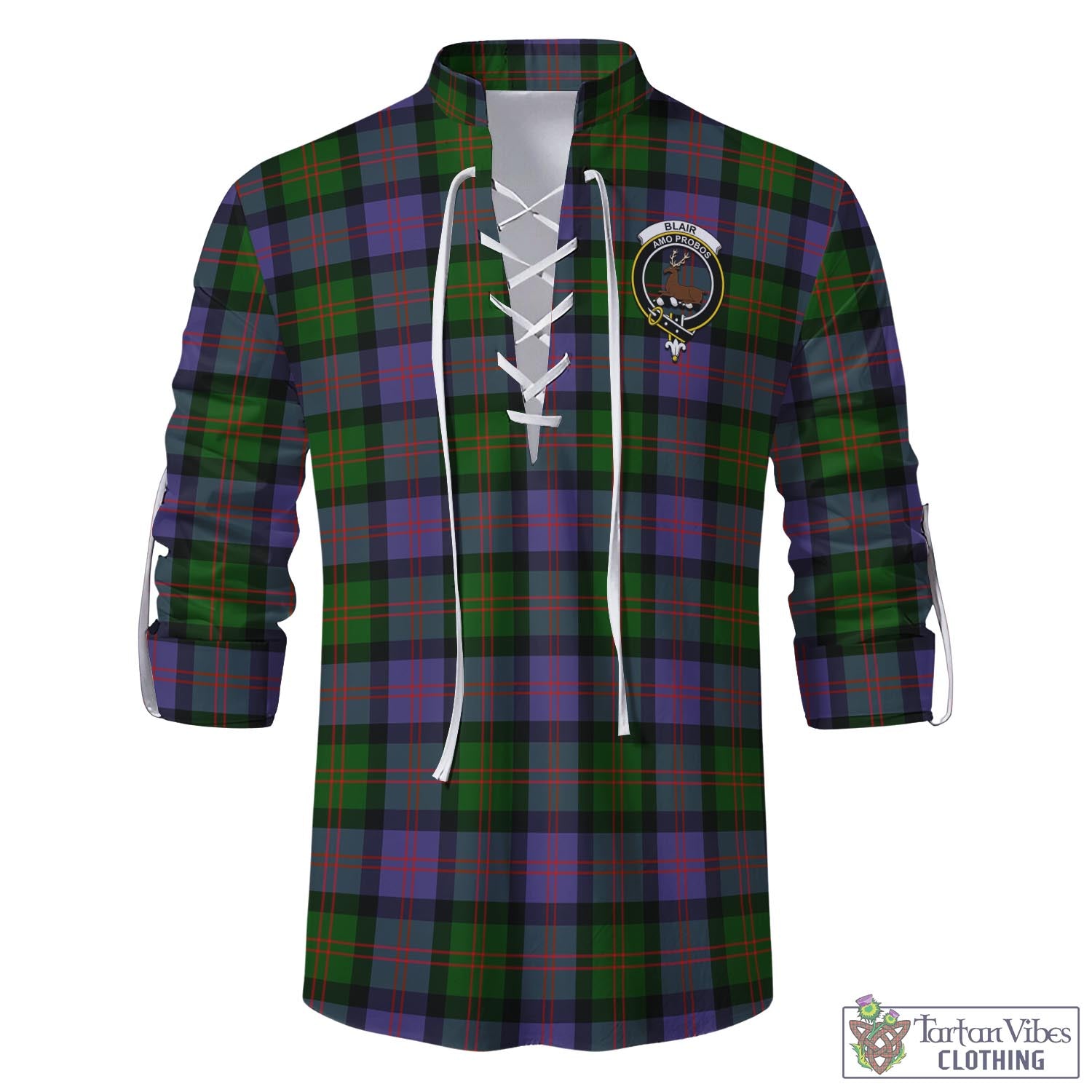 Tartan Vibes Clothing Blair Modern Tartan Men's Scottish Traditional Jacobite Ghillie Kilt Shirt with Family Crest