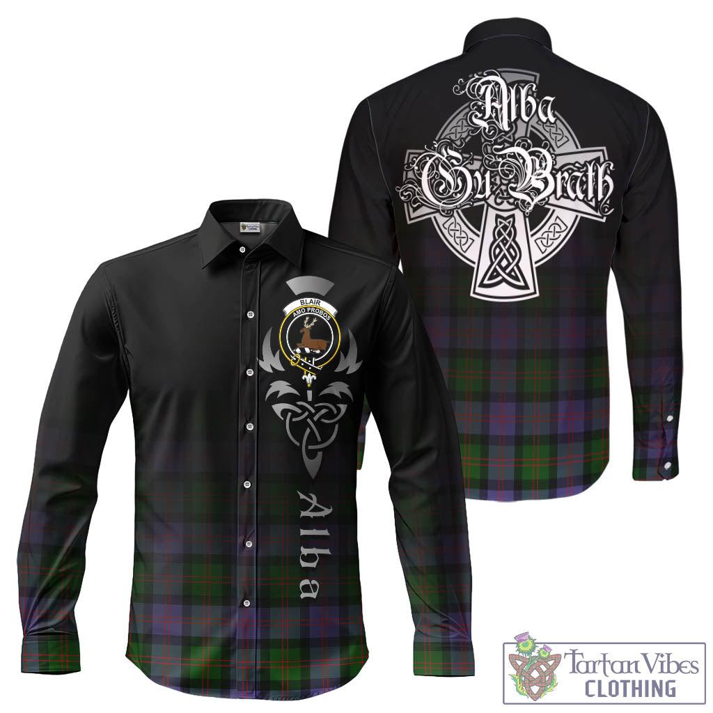 Tartan Vibes Clothing Blair Modern Tartan Long Sleeve Button Up Featuring Alba Gu Brath Family Crest Celtic Inspired