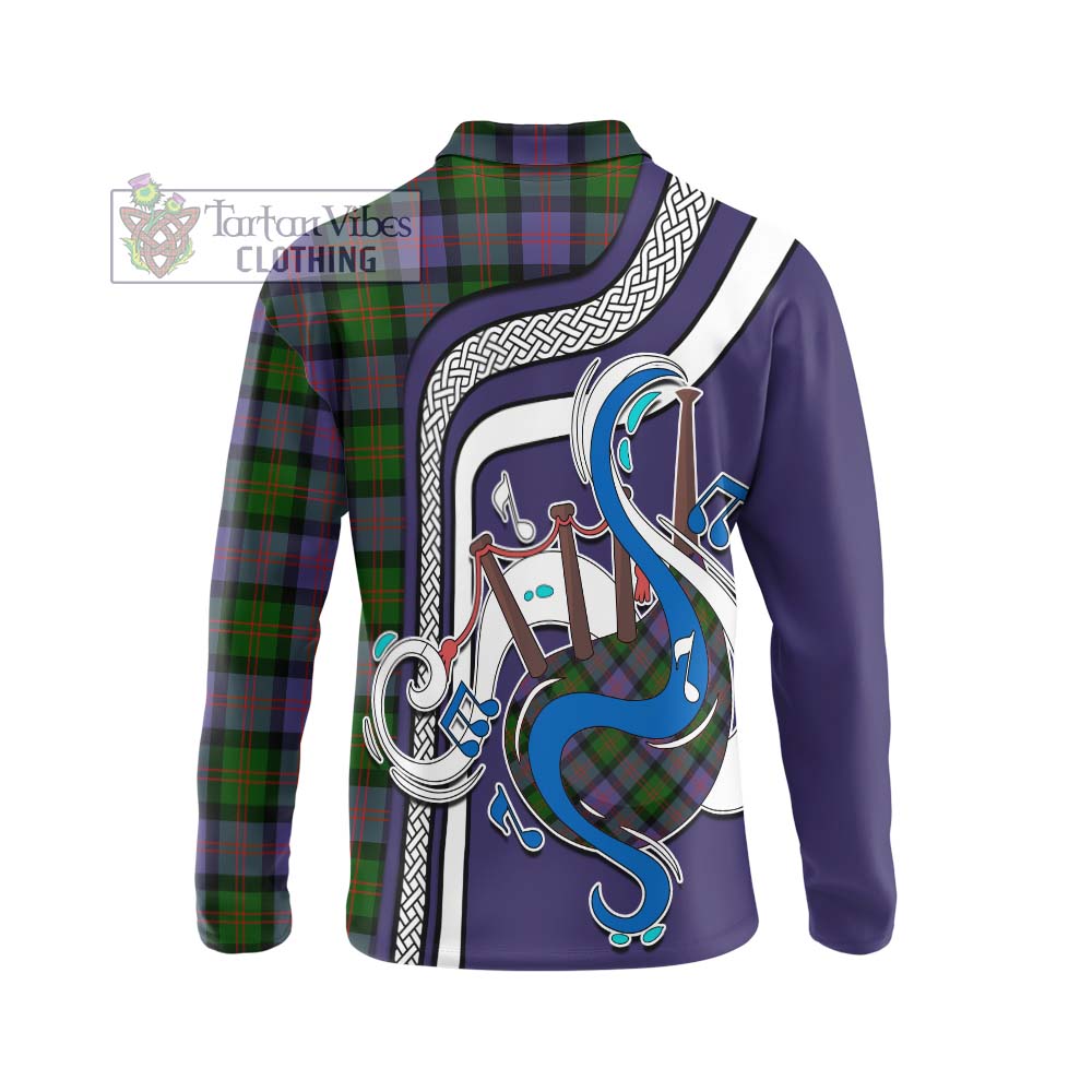 Tartan Vibes Clothing Blair Modern Tartan Long Sleeve Polo Shirt with Epic Bagpipe Style