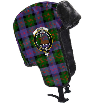 Blair Modern Tartan Winter Trapper Hat with Family Crest