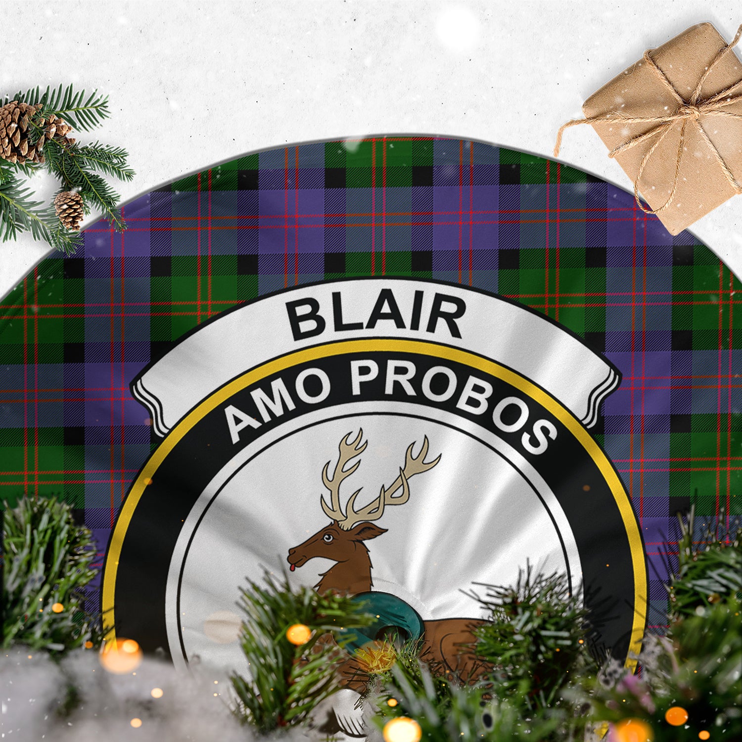 Blair Modern Tartan Christmas Tree Skirt with Family Crest - Tartanvibesclothing