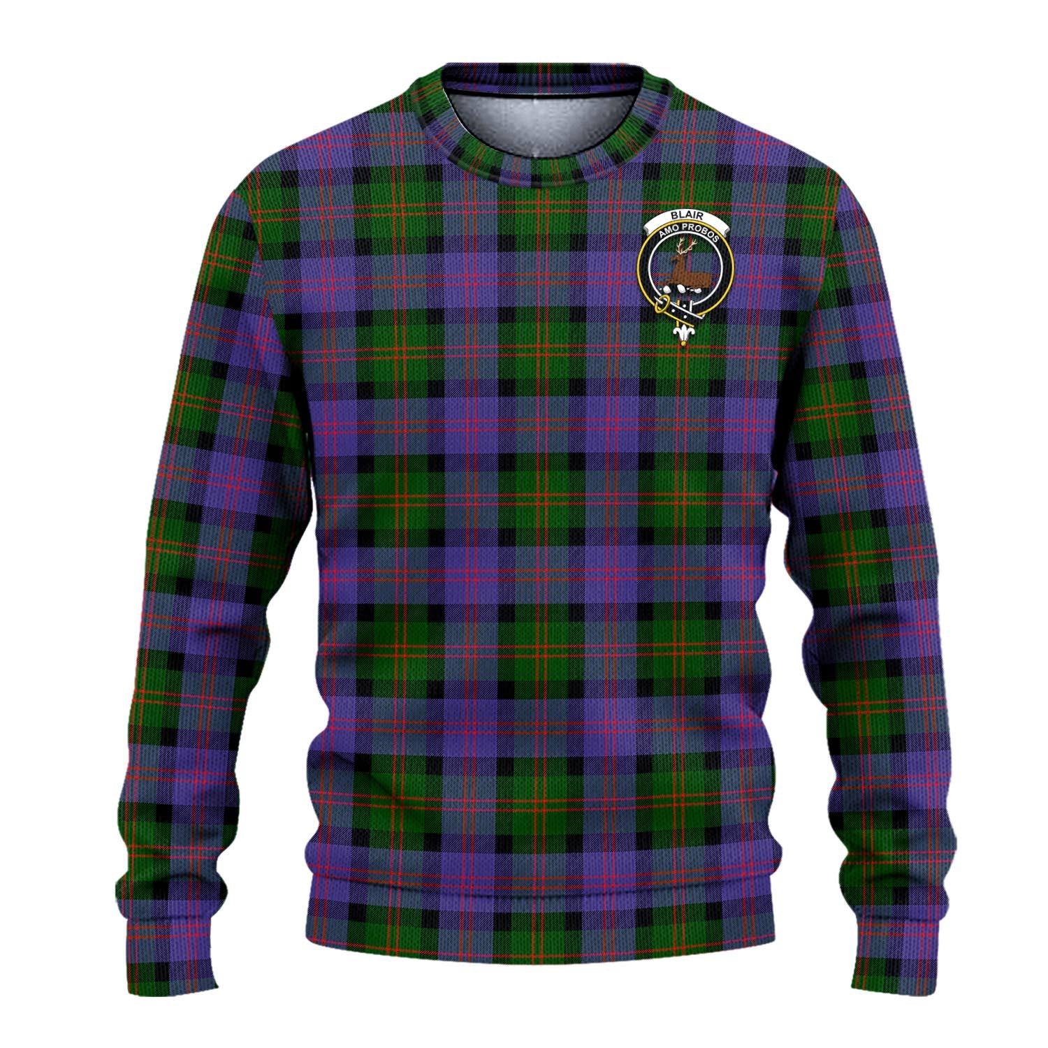 Blair Modern Tartan Knitted Sweater with Family Crest - Tartanvibesclothing