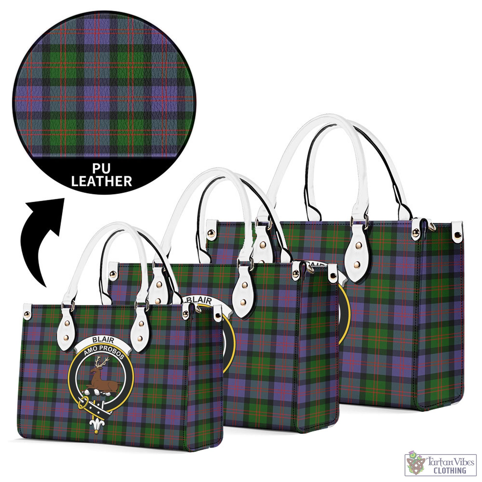 Tartan Vibes Clothing Blair Modern Tartan Luxury Leather Handbags with Family Crest