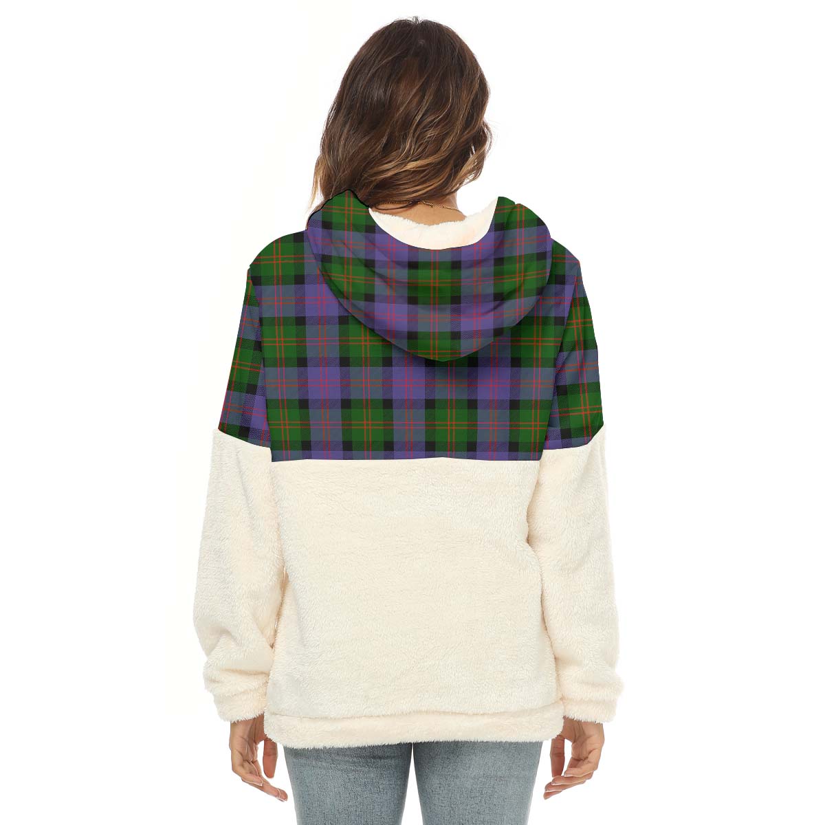 Blair Modern Tartan Women's Borg Fleece Hoodie With Half Zip with Family Crest - Tartanvibesclothing