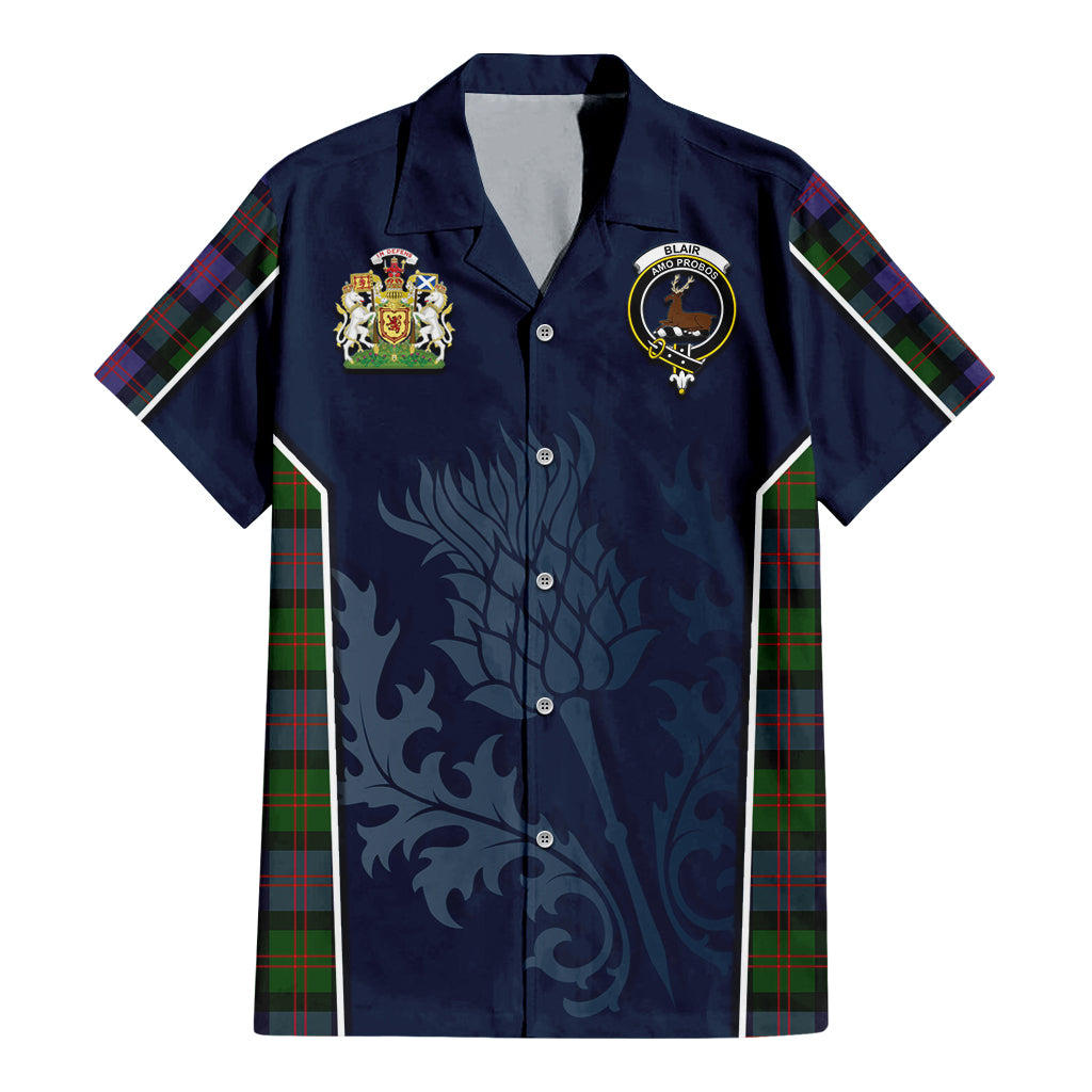 Tartan Vibes Clothing Blair Modern Tartan Short Sleeve Button Up Shirt with Family Crest and Scottish Thistle Vibes Sport Style