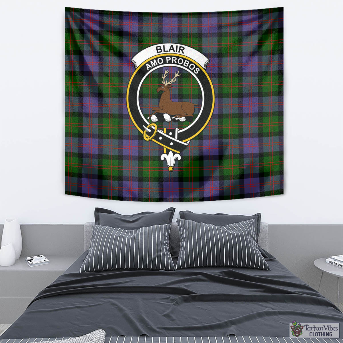 Tartan Vibes Clothing Blair Modern Tartan Tapestry Wall Hanging and Home Decor for Room with Family Crest