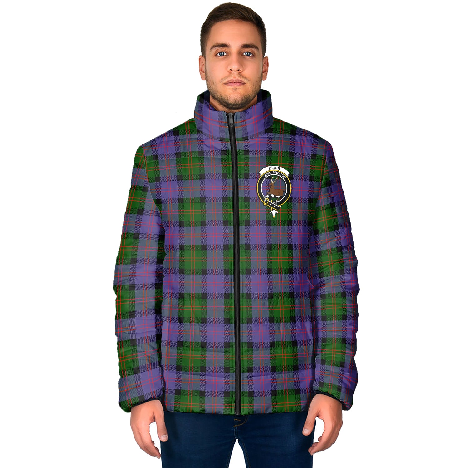 Blair Modern Tartan Padded Jacket with Family Crest - Tartan Vibes Clothing