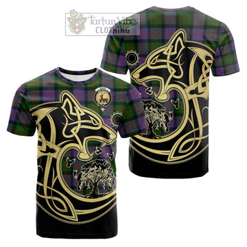 Blair Modern Tartan Cotton T-shirt with Family Crest Celtic Wolf Style