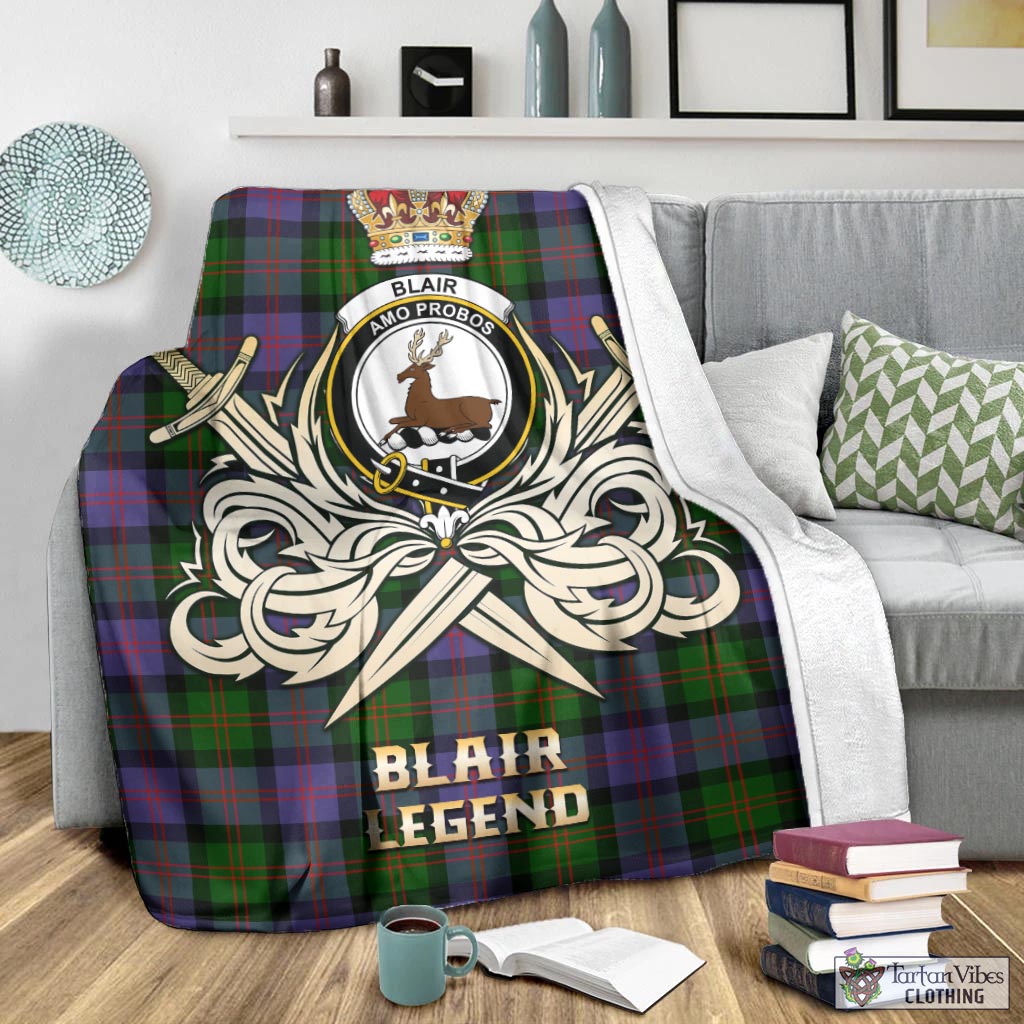 Tartan Vibes Clothing Blair Modern Tartan Blanket with Clan Crest and the Golden Sword of Courageous Legacy