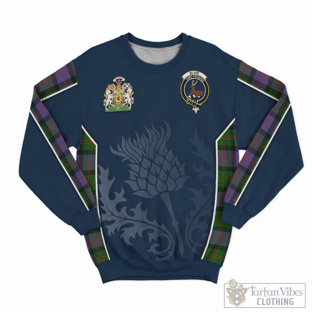 Tartan Vibes Clothing Blair Modern Tartan Sweatshirt with Family Crest and Scottish Thistle Vibes Sport Style