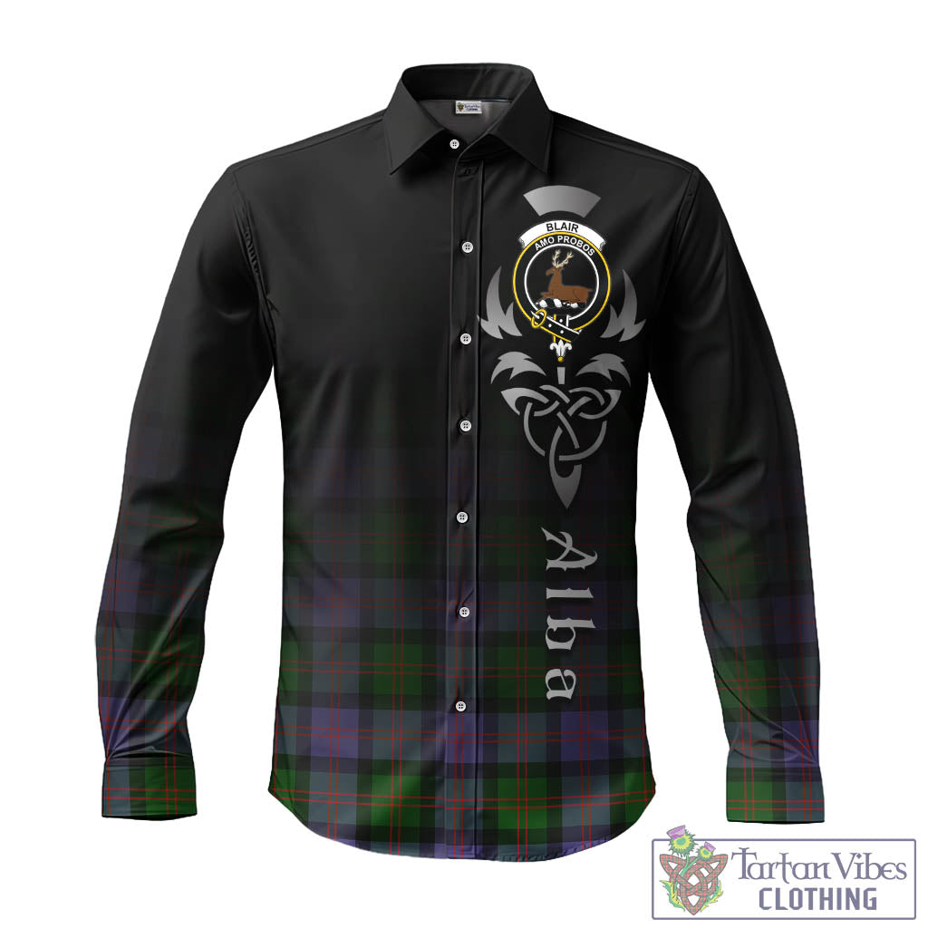 Tartan Vibes Clothing Blair Modern Tartan Long Sleeve Button Up Featuring Alba Gu Brath Family Crest Celtic Inspired