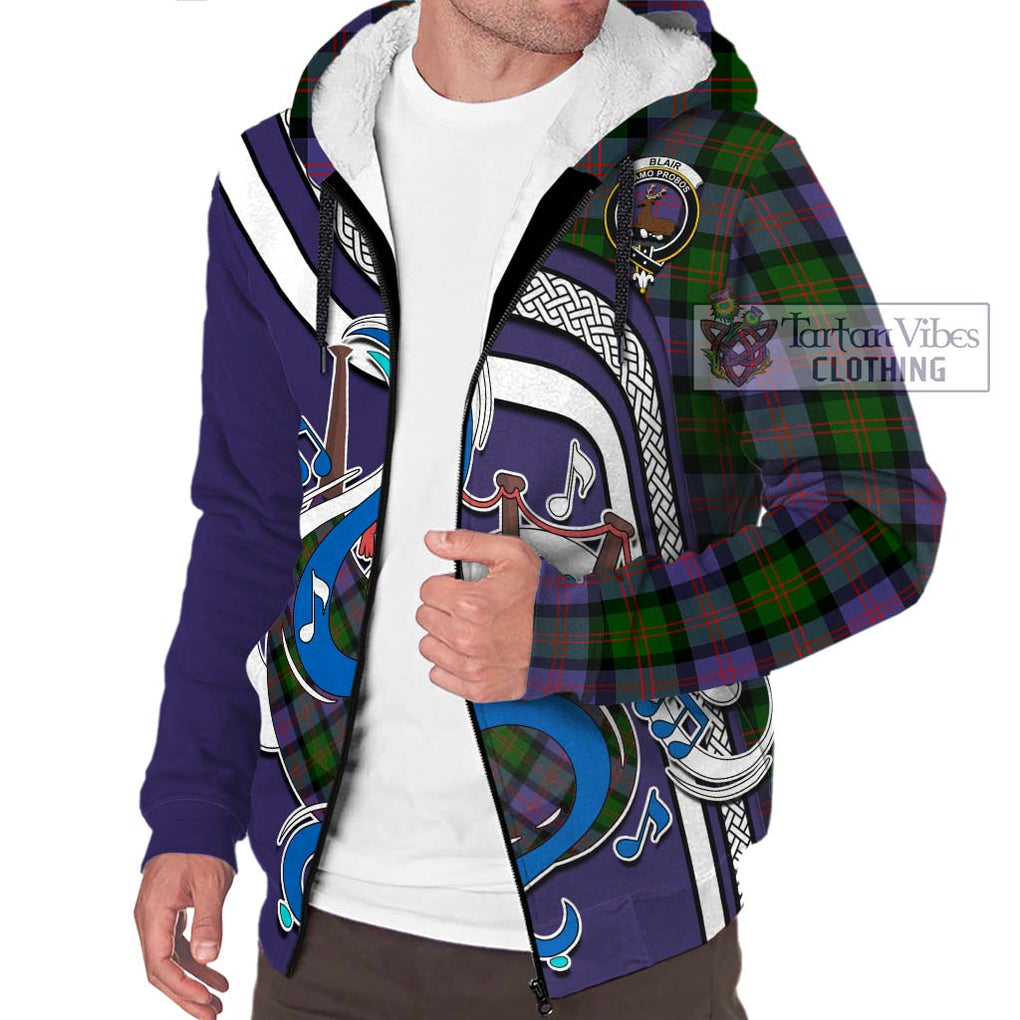 Blair Modern Tartan Sherpa Hoodie with Epic Bagpipe Style Unisex - Tartanvibesclothing Shop