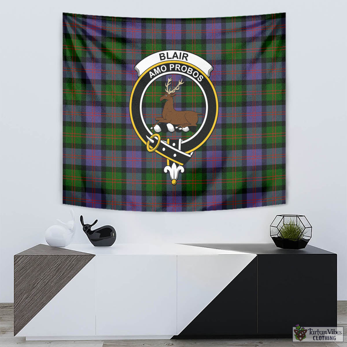 Tartan Vibes Clothing Blair Modern Tartan Tapestry Wall Hanging and Home Decor for Room with Family Crest