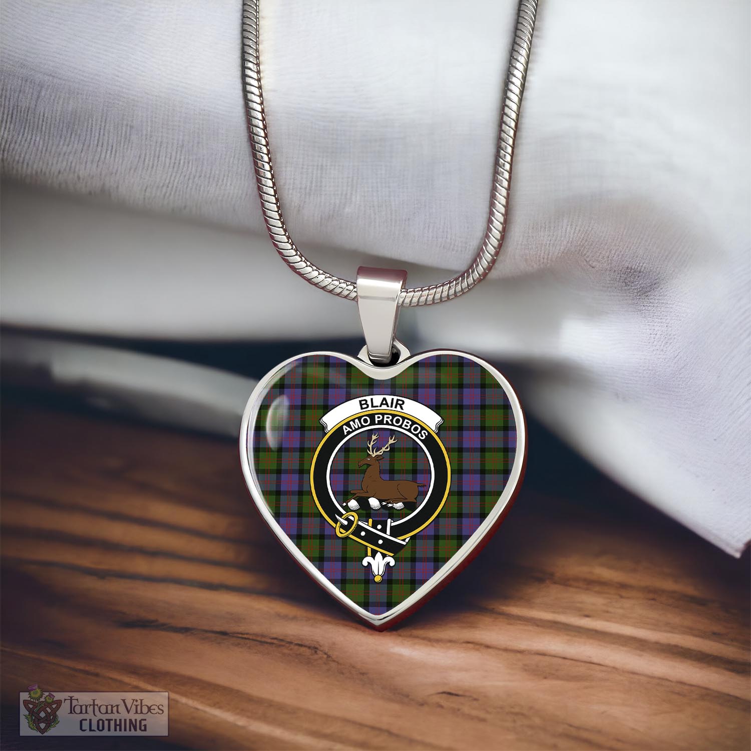 Tartan Vibes Clothing Blair Modern Tartan Heart Necklace with Family Crest