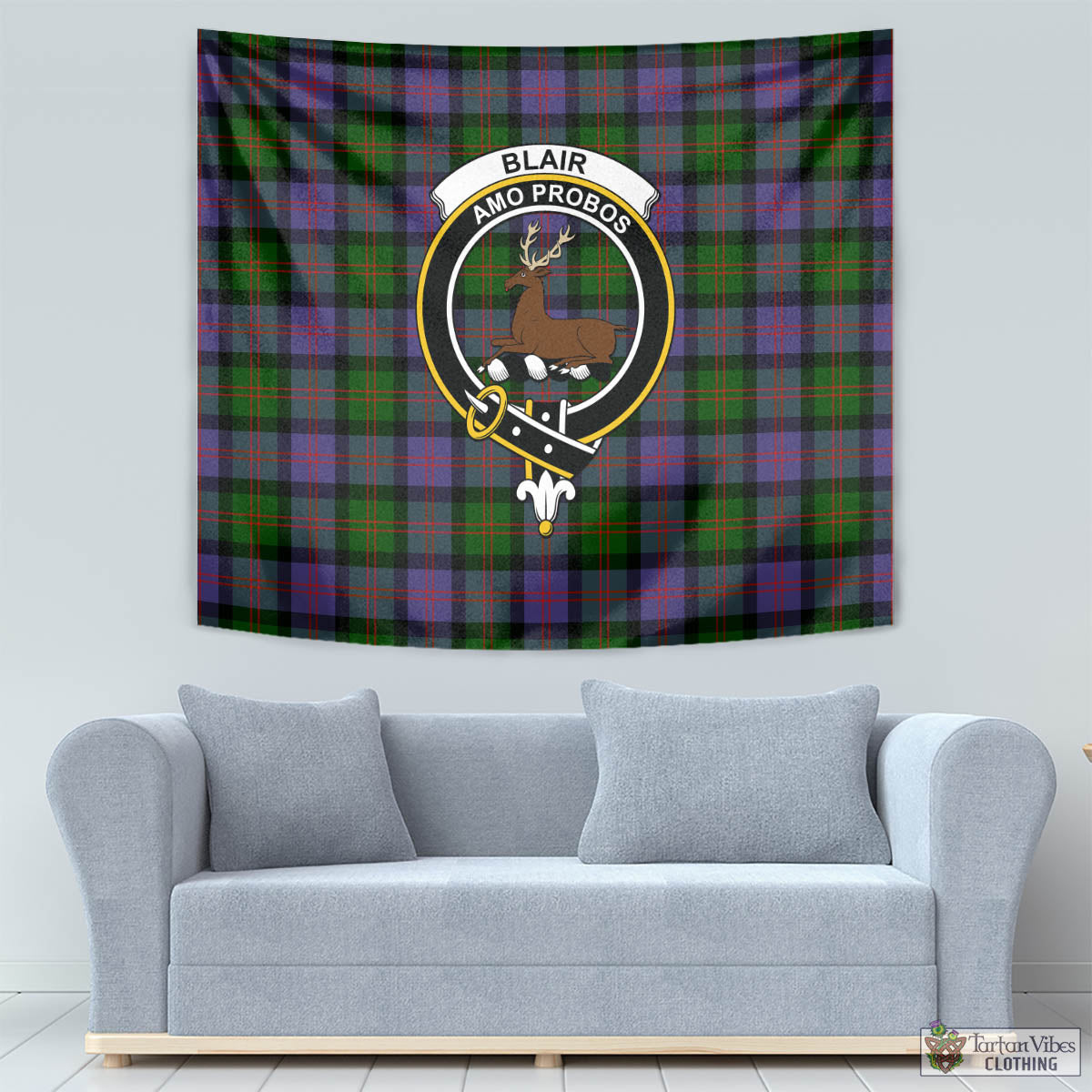 Tartan Vibes Clothing Blair Modern Tartan Tapestry Wall Hanging and Home Decor for Room with Family Crest