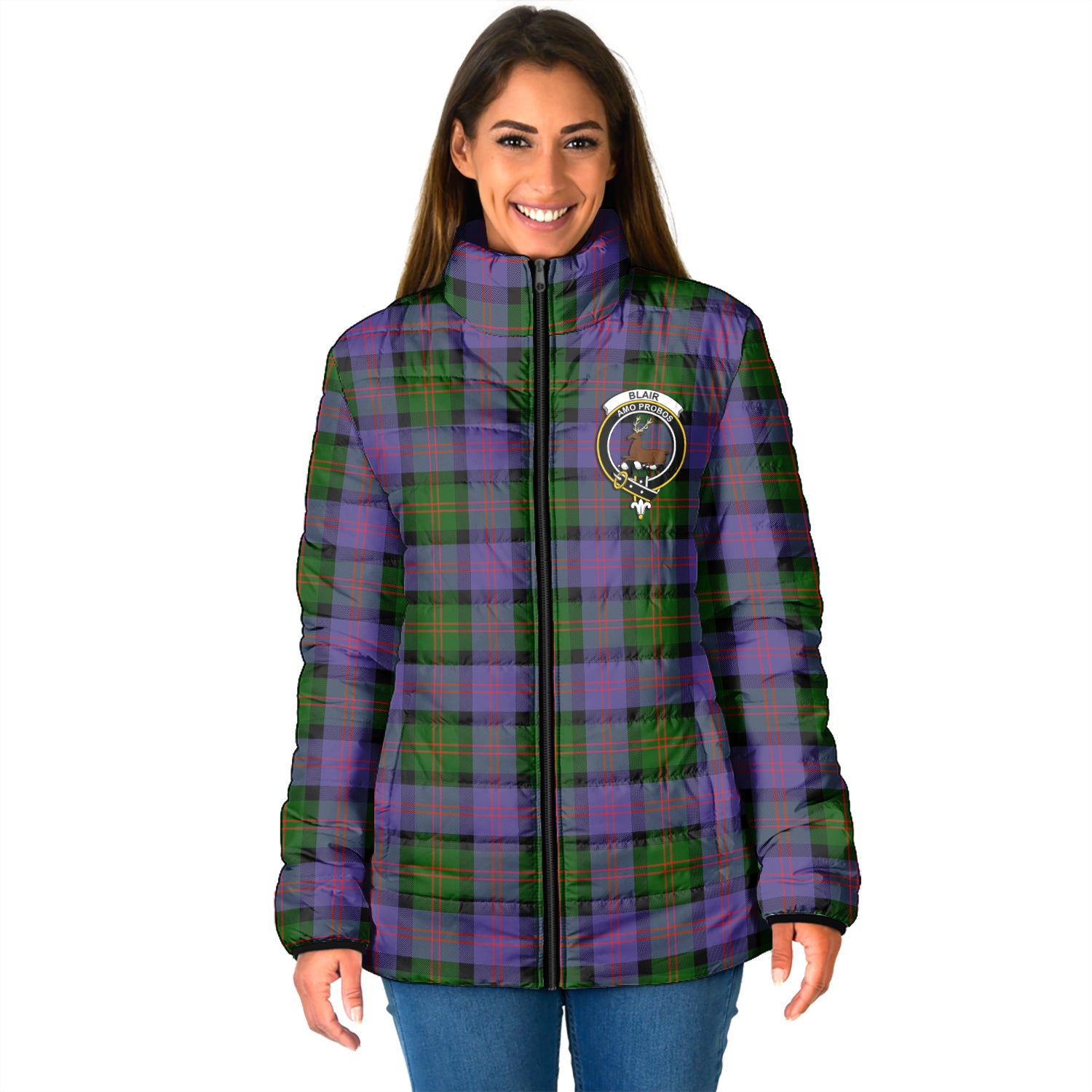 Blair Modern Tartan Padded Jacket with Family Crest - Tartan Vibes Clothing