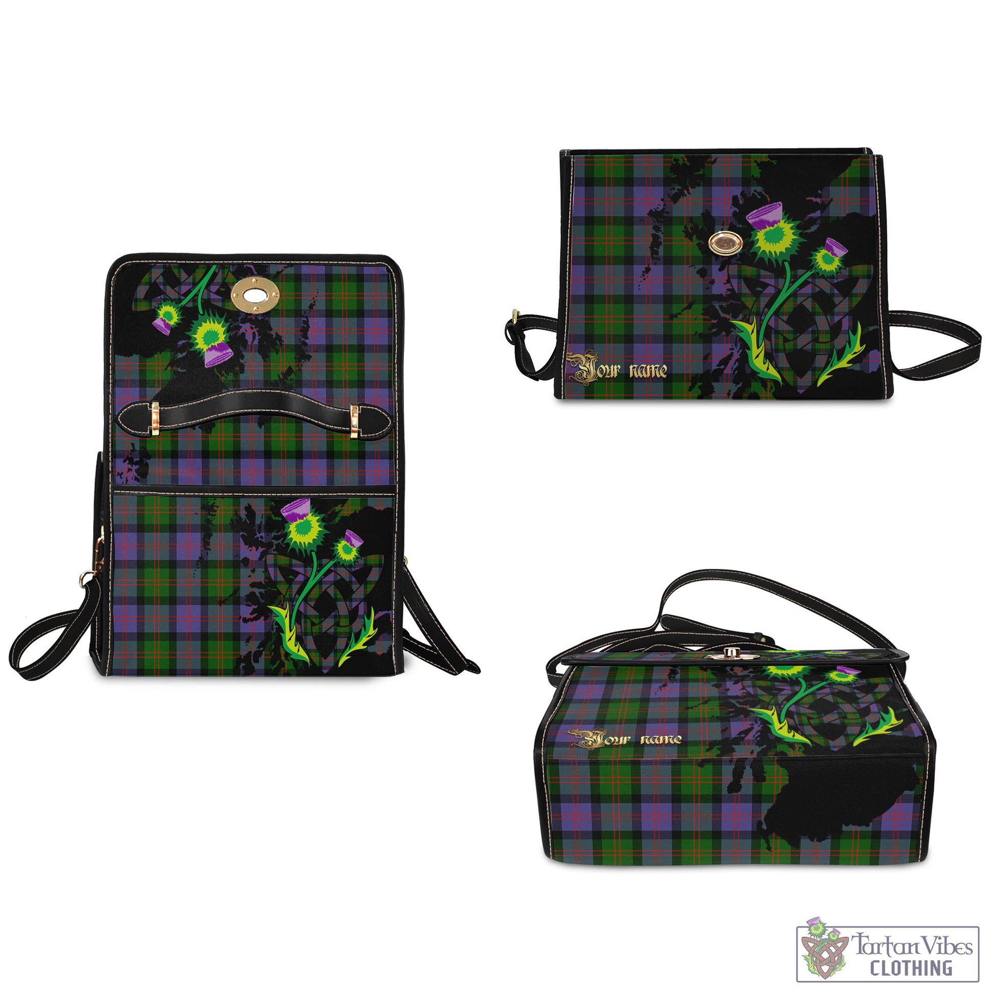 Tartan Vibes Clothing Blair Modern Tartan Waterproof Canvas Bag with Scotland Map and Thistle Celtic Accents