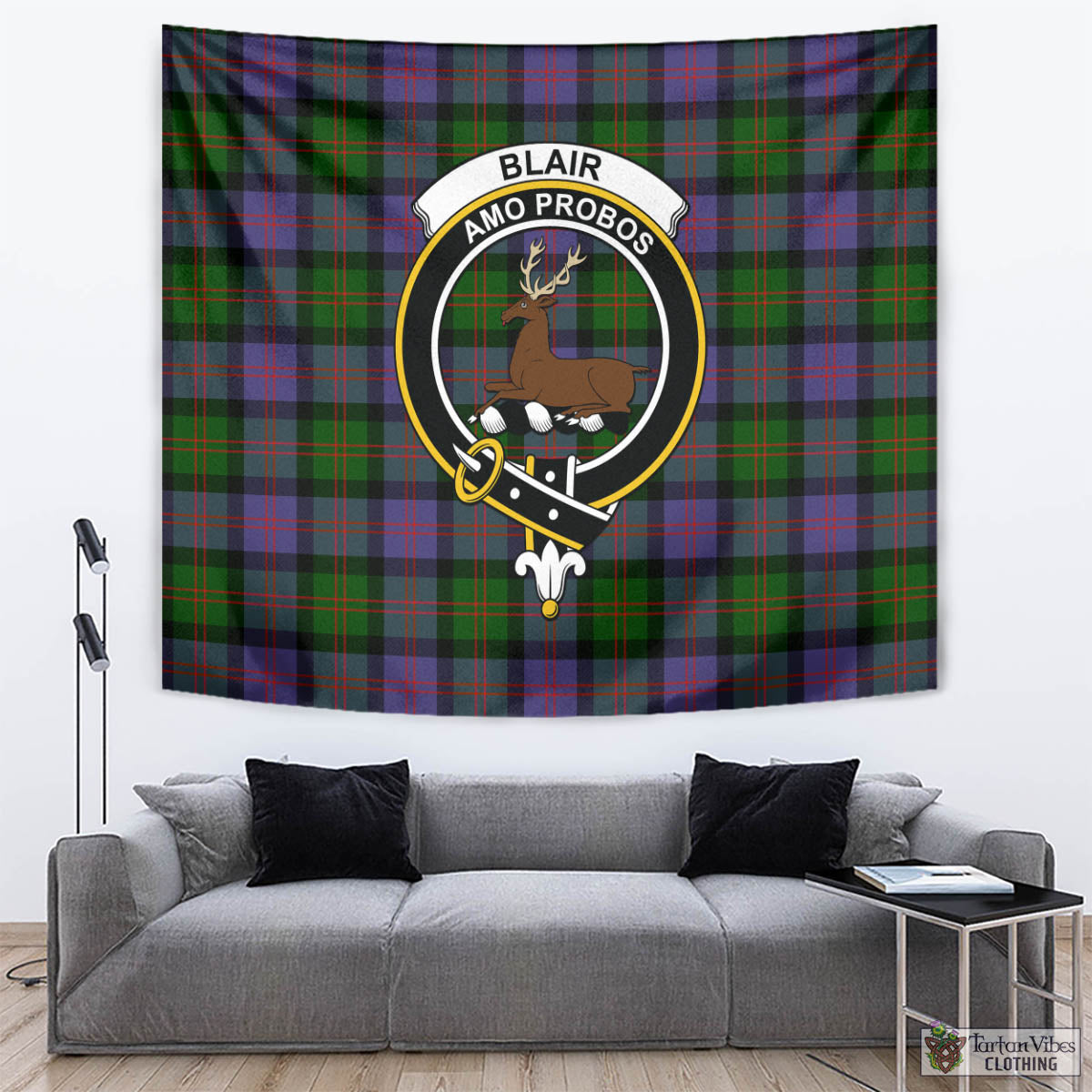 Tartan Vibes Clothing Blair Modern Tartan Tapestry Wall Hanging and Home Decor for Room with Family Crest