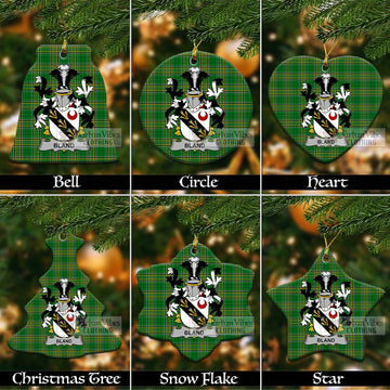 Bland Irish Clan Tartan Christmas Ceramic Ornament with Coat of Arms