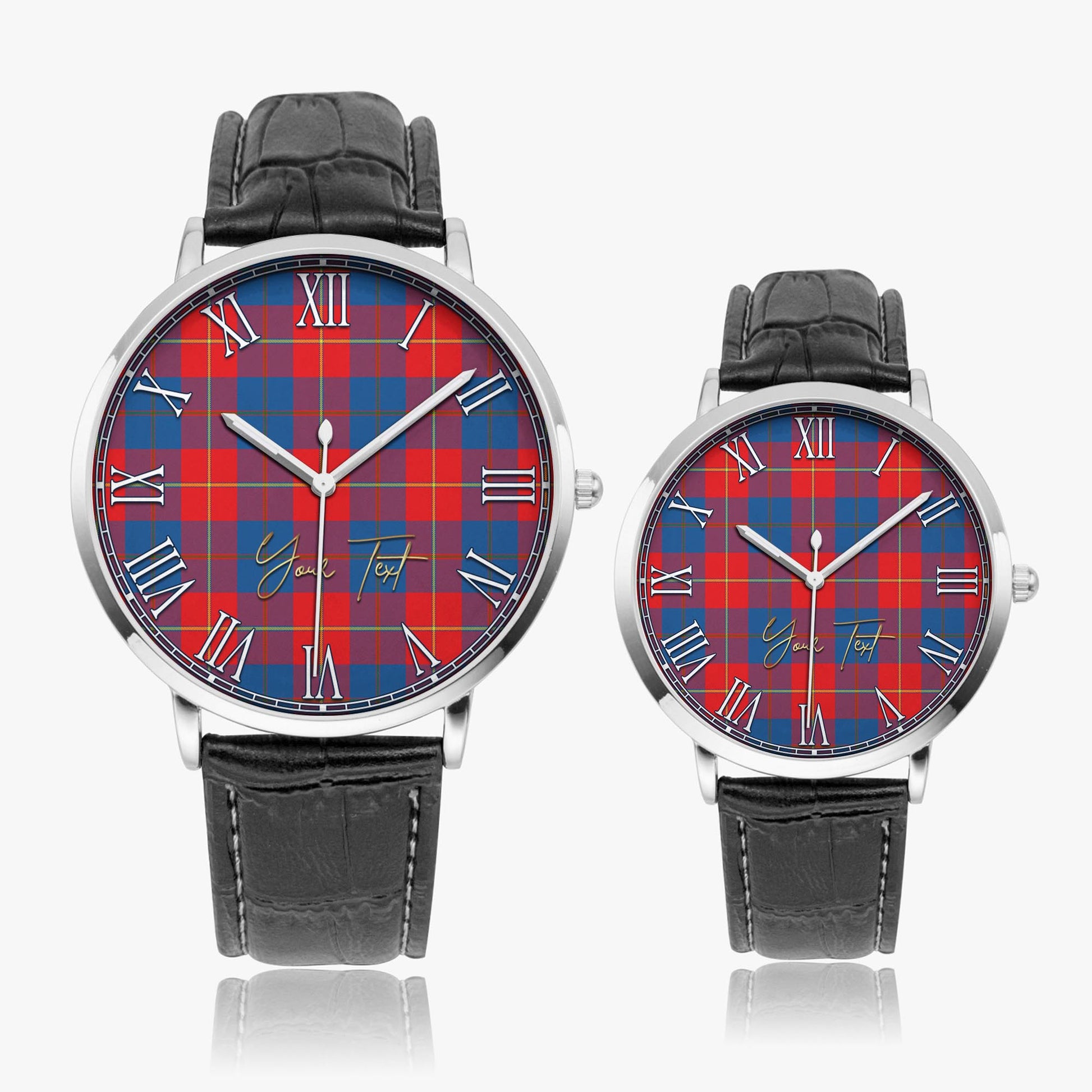 Blane Tartan Personalized Your Text Leather Trap Quartz Watch Ultra Thin Silver Case With Black Leather Strap - Tartanvibesclothing