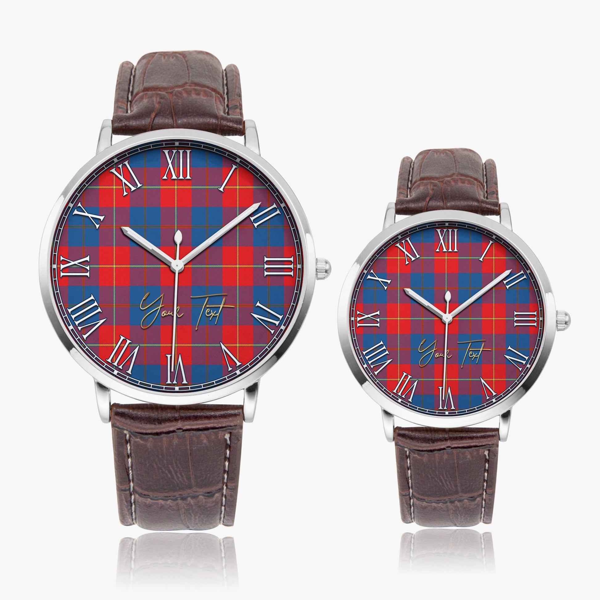 Blane Tartan Personalized Your Text Leather Trap Quartz Watch Ultra Thin Silver Case With Brown Leather Strap - Tartanvibesclothing