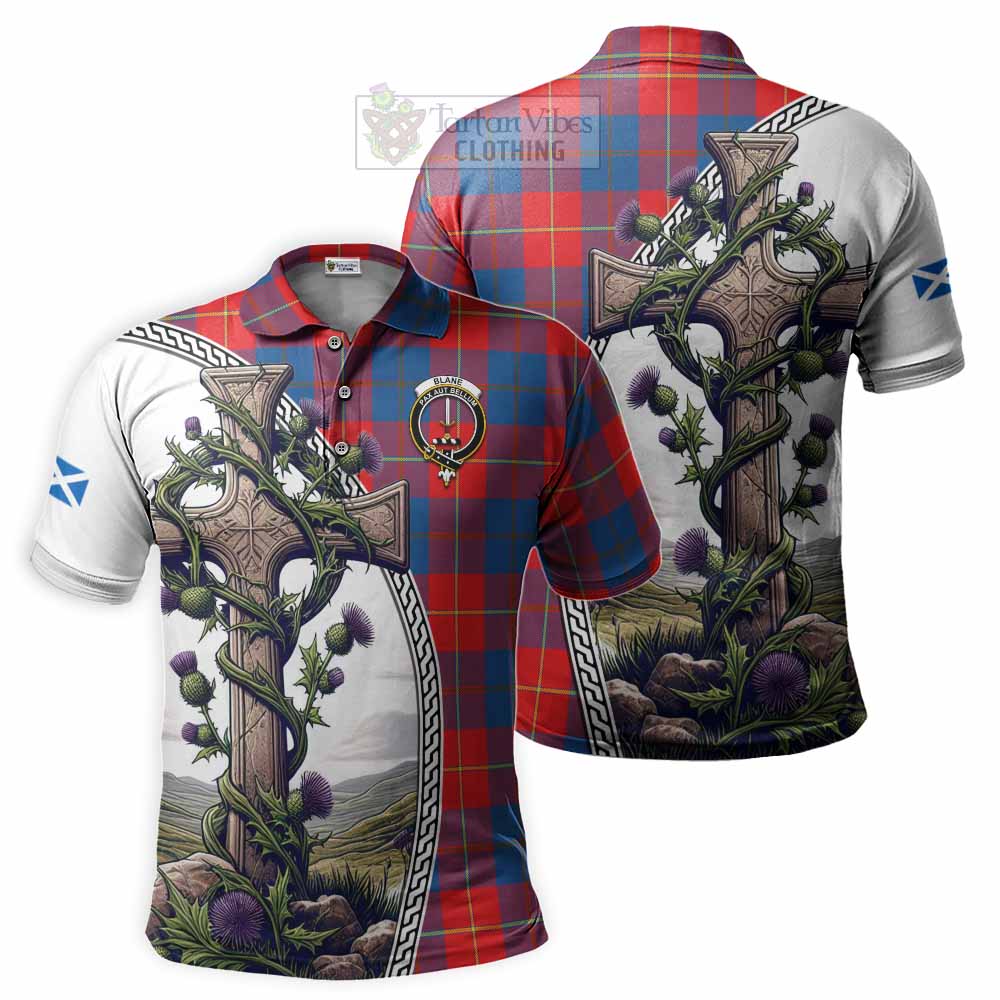 Tartan Vibes Clothing Blane Tartan Polo Shirt with Family Crest and St. Andrew's Cross Accented by Thistle Vines