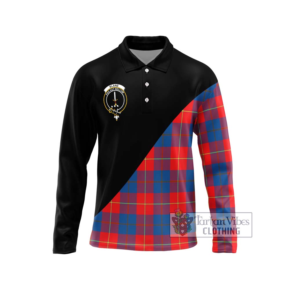 Blane Tartan Long Sleeve Polo Shirt with Family Crest and Military Logo Style Unisex - Tartanvibesclothing Shop