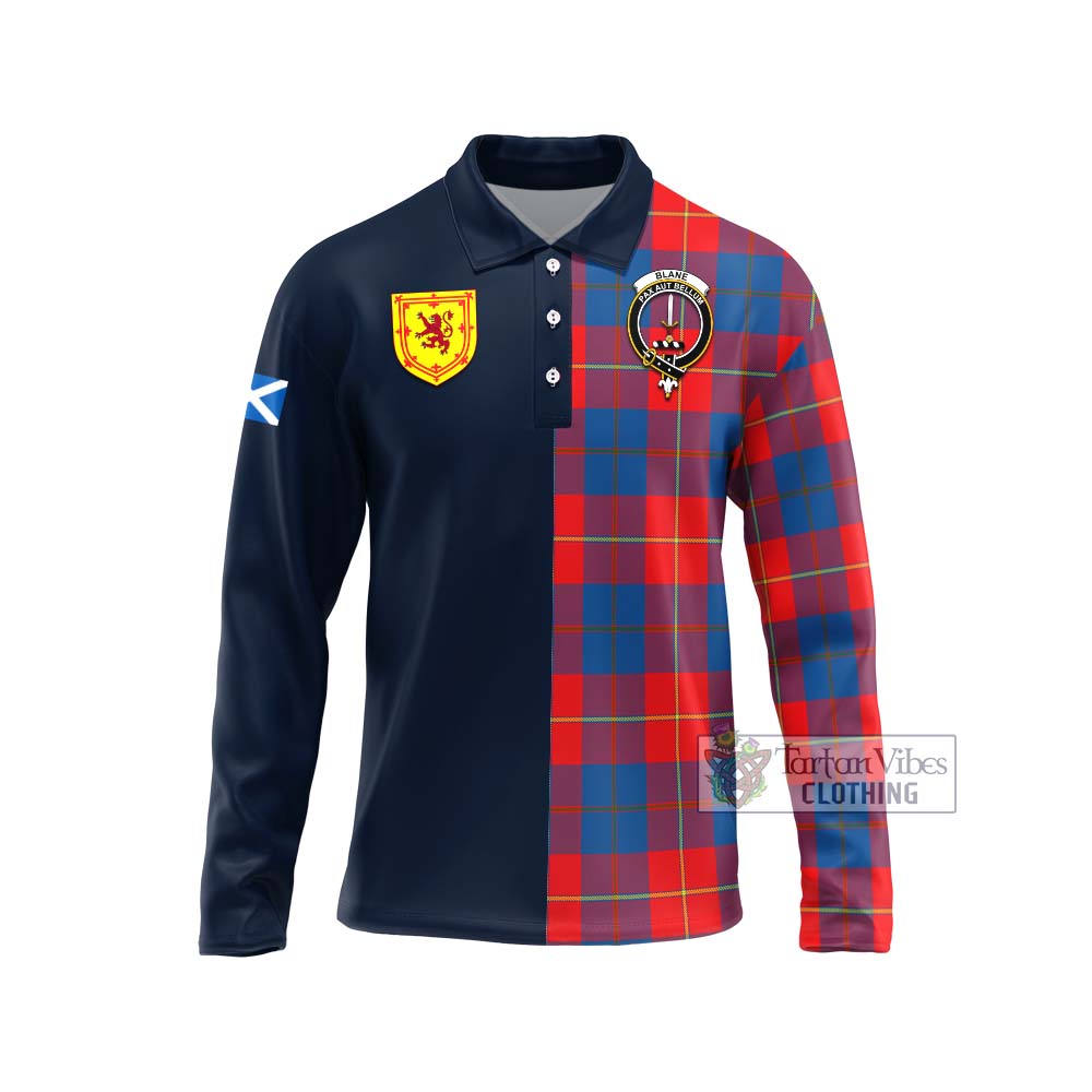 Tartan Vibes Clothing Blane Tartan Long Sleeve Polo Shirt with Scottish Lion Royal Arm Half Style