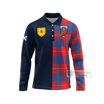 Blane Tartan Long Sleeve Polo Shirt Alba with Scottish Lion Royal Arm Half Style