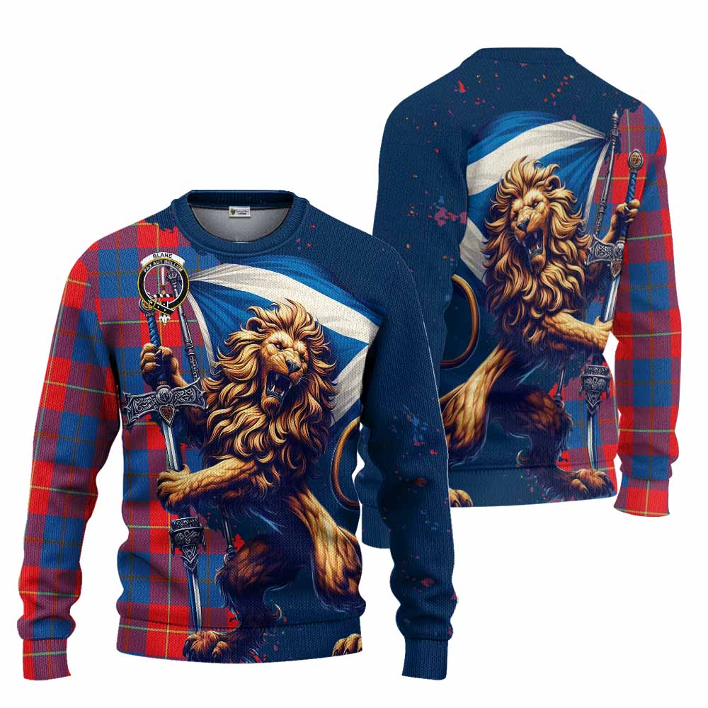 Tartan Vibes Clothing Blane Tartan Family Crest Knitted Sweater with Scottish Majestic Lion