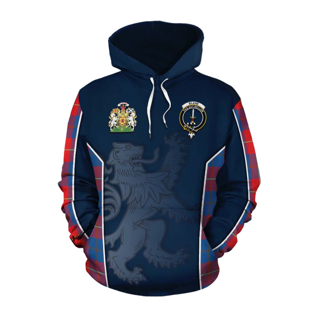 Tartan Vibes Clothing Blane Tartan Cotton Hoodie with Family Crest and Lion Rampant Vibes Sport Style