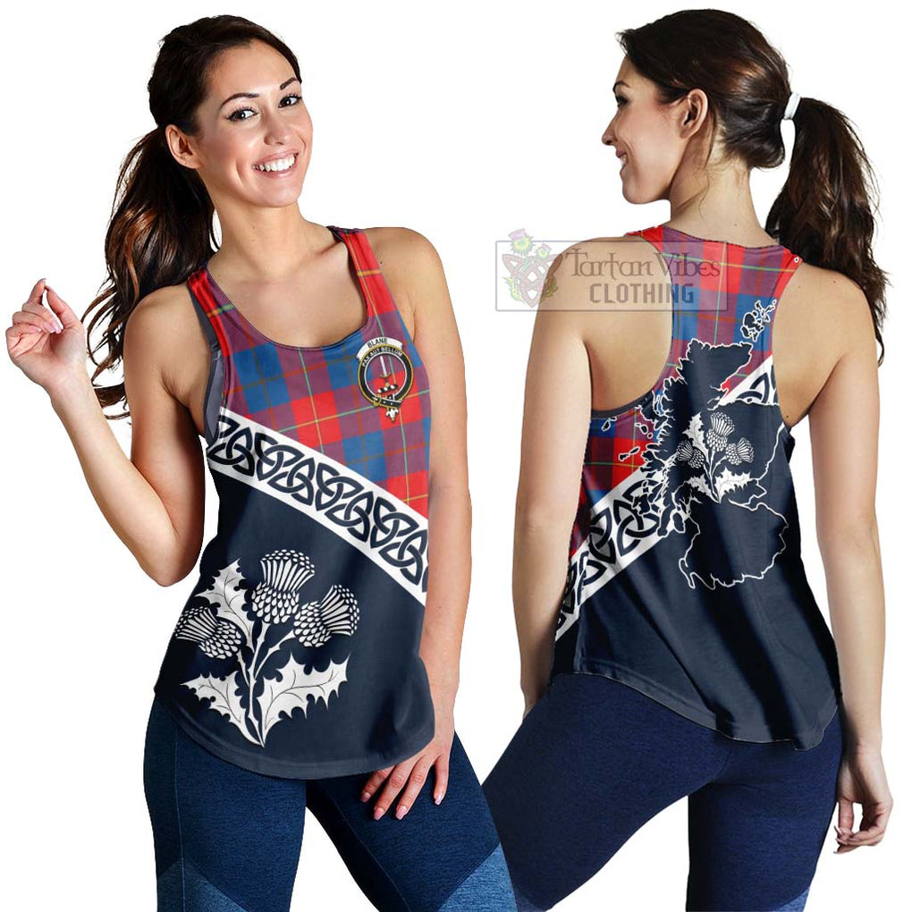 Tartan Vibes Clothing Blane Tartan Women's Racerback Tanks Featuring Thistle and Scotland Map