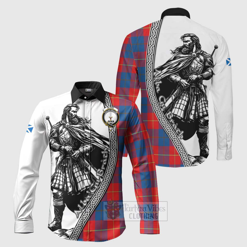 Tartan Vibes Clothing Blane Tartan Clan Crest Long Sleeve Button Shirt with Highlander Warrior Celtic Style