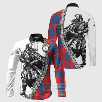 Blane Tartan Clan Crest Long Sleeve Button Shirt with Highlander Warrior Celtic Style