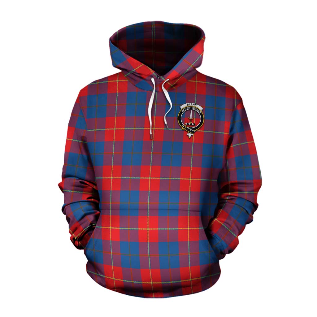 Tartan Vibes Clothing Blane Tartan Cotton Hoodie with Family Crest and Bearded Skull Holding Bottles of Whiskey