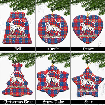 Blane Tartan Christmas Ceramic Ornaments with Scottish Gnome Playing Bagpipes