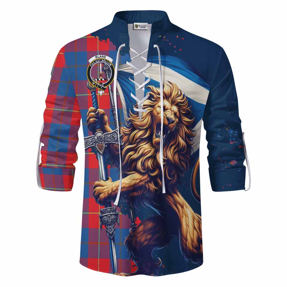 Tartan Vibes Clothing Blane Tartan Family Crest Ghillie Kilt Shirt with Scottish Majestic Lion